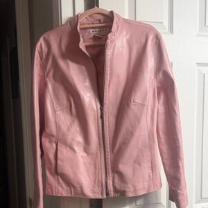 A.M.I. Soft Pink Leather Zip-Front Jacket